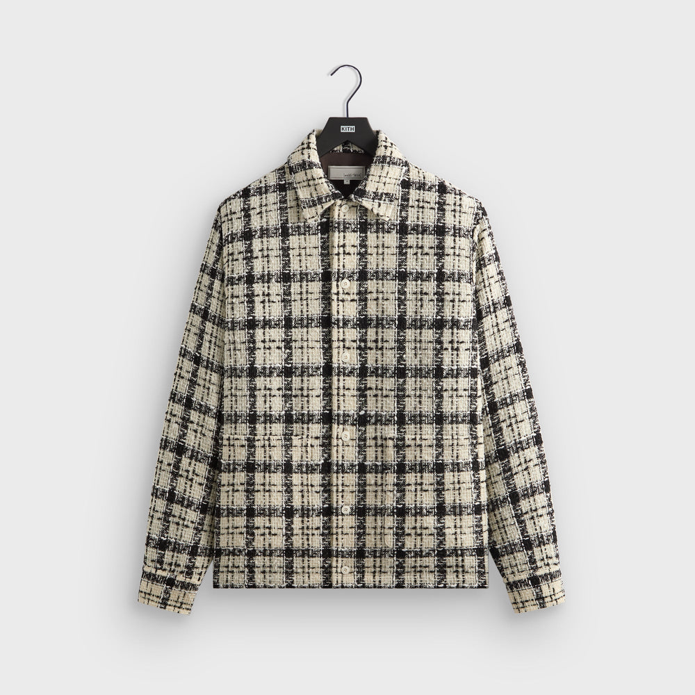 &Kin Windowpane Boucle Long Shirt Boxy Collared Overshirt - Sandrift