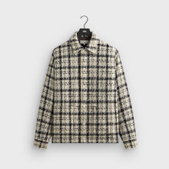 &Kin Windowpane Boucle Long Shirt Boxy Collared Overshirt - Sandrift