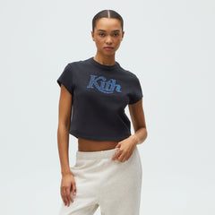 Kithmas Women Mulberry Vintage Embellished Swash Logo Tee - Black