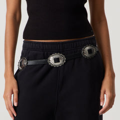 Kith Women Vintage Western Buckle Leather Belt - Black