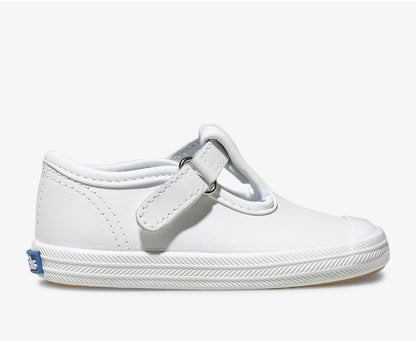 Little Kid's Champion Toe Cap T-Strap White Leather