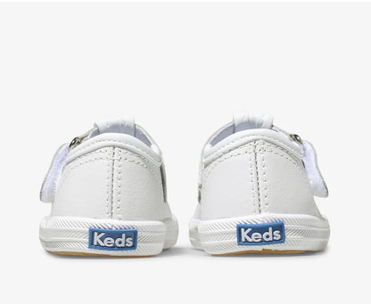 Little Kid's Champion Toe Cap T-Strap White Leather