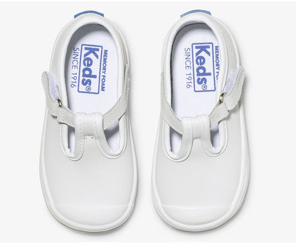 Little Kid's Champion Toe Cap T-Strap White Leather