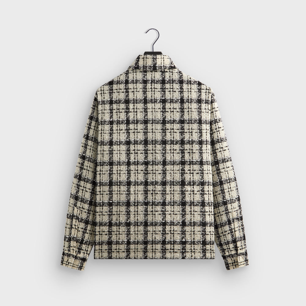 &Kin Windowpane Boucle Long Shirt Boxy Collared Overshirt - Sandrift