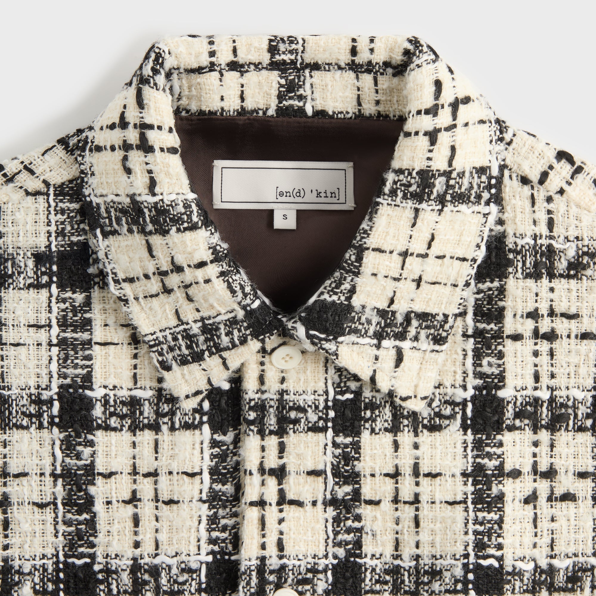 &Kin Windowpane Boucle Long Shirt Boxy Collared Overshirt - Sandrift