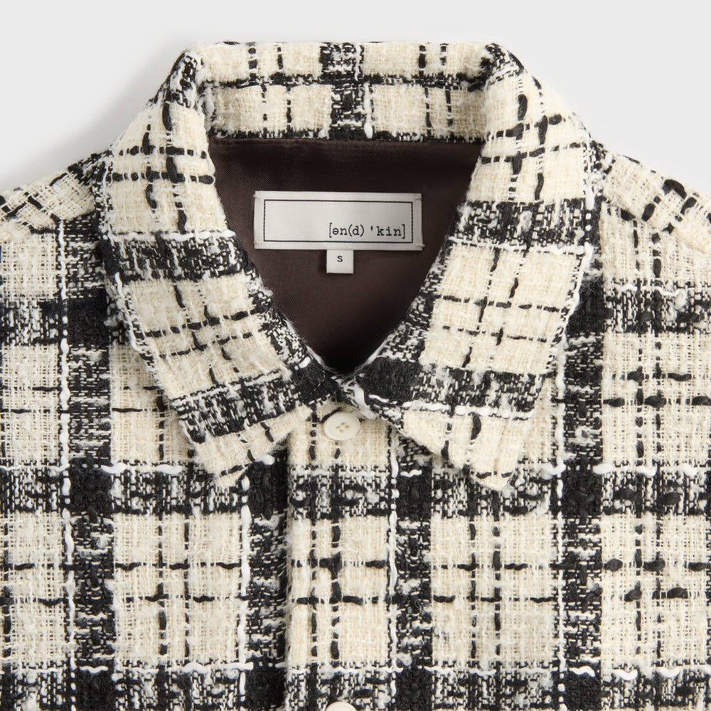 &Kin Windowpane Boucle Long Shirt Boxy Collared Overshirt - Sandrift