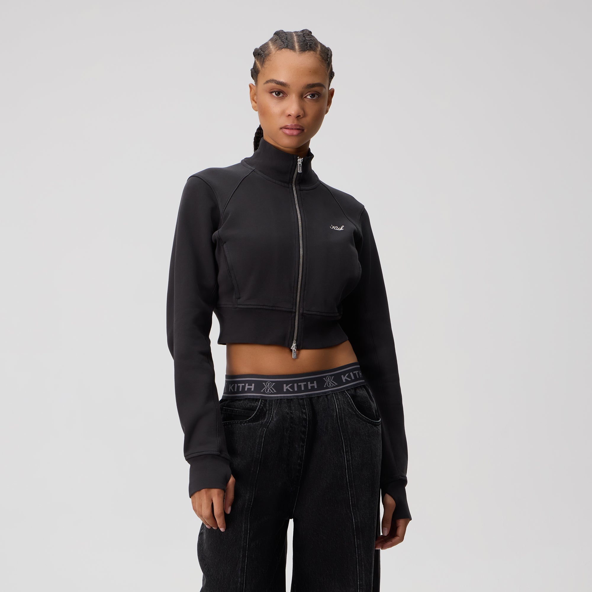 Kith Women Davin Cropped Fleece Track Zip - Black