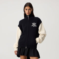 Kith Women Oversized Wyler Full Zip Crest Sweater - Black