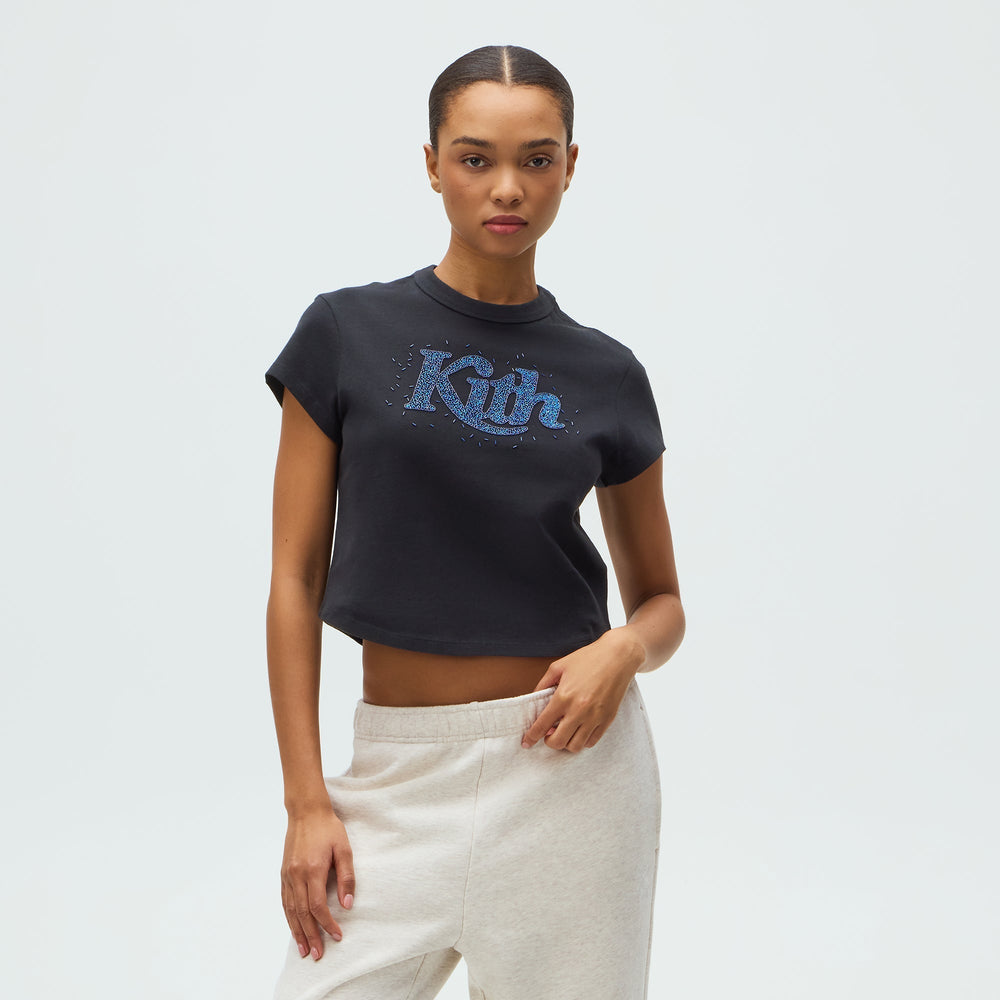 Kithmas Women Mulberry Vintage Embellished Swash Logo Tee - Black