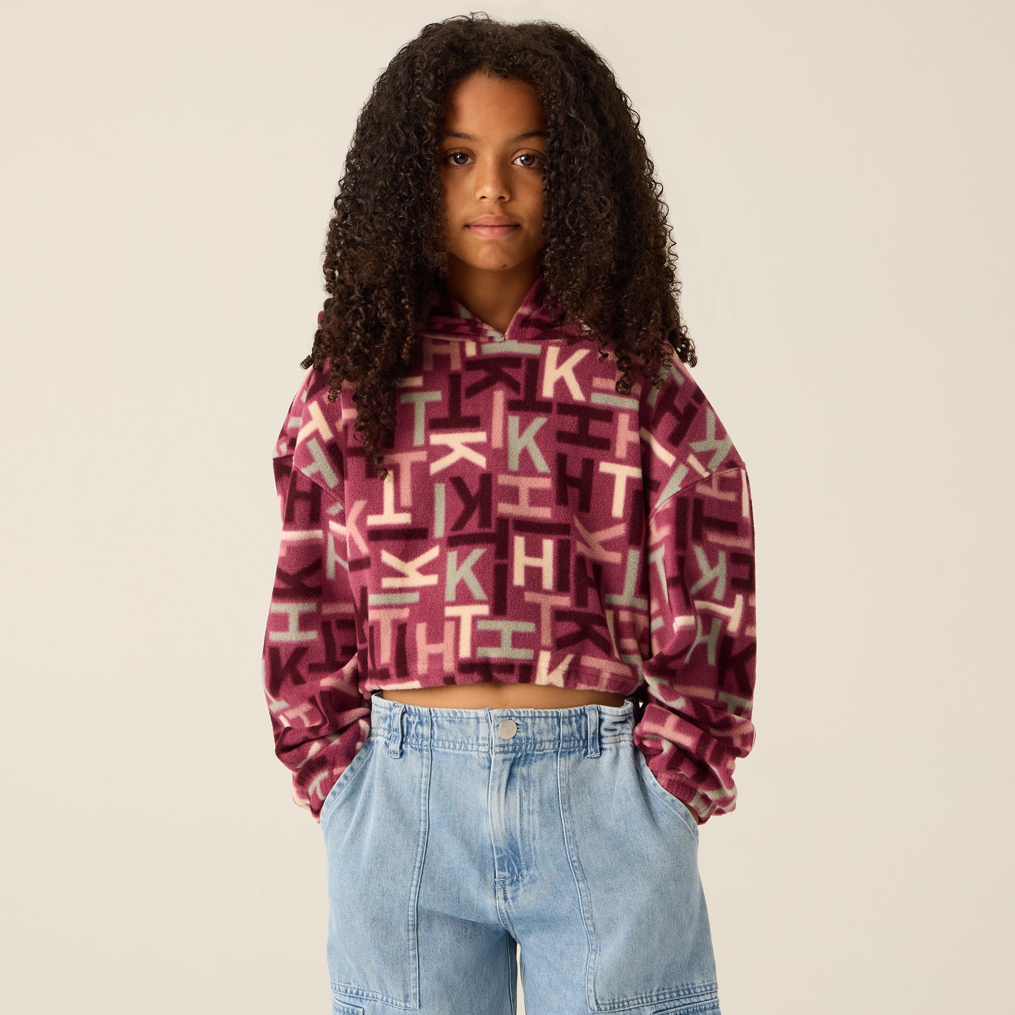 Kith Kids Monogram Polar Fleece Cropped Hoodie - Amaranth