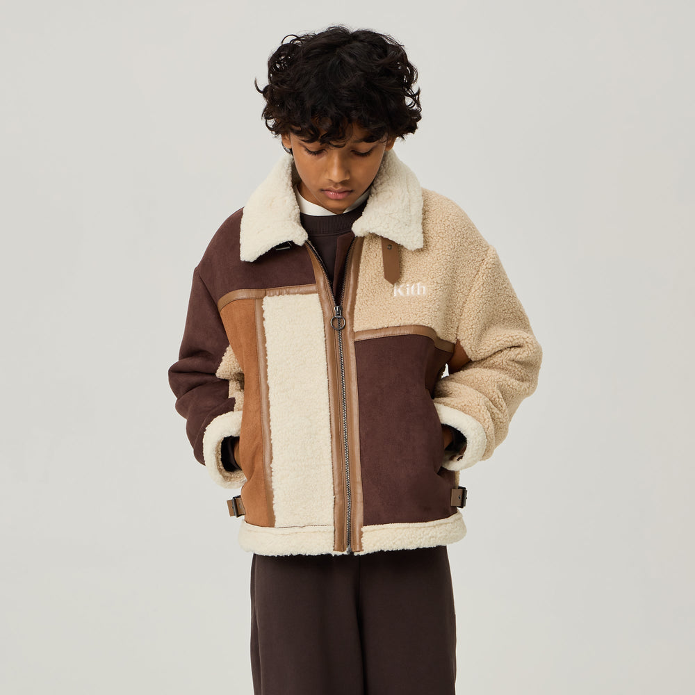 Kith Kids Clarke Color-Block Faux Shearling Jacket - Parchment