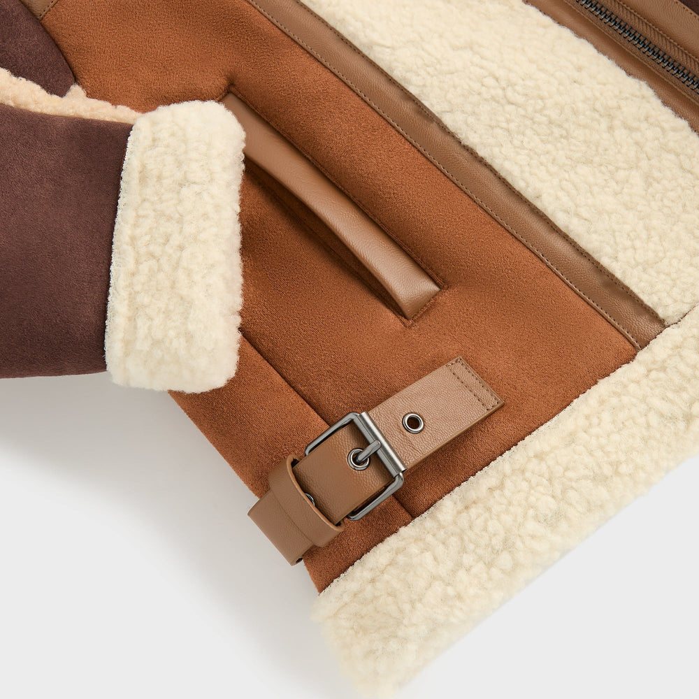 Kith Kids Clarke Color-Block Faux Shearling Jacket - Parchment