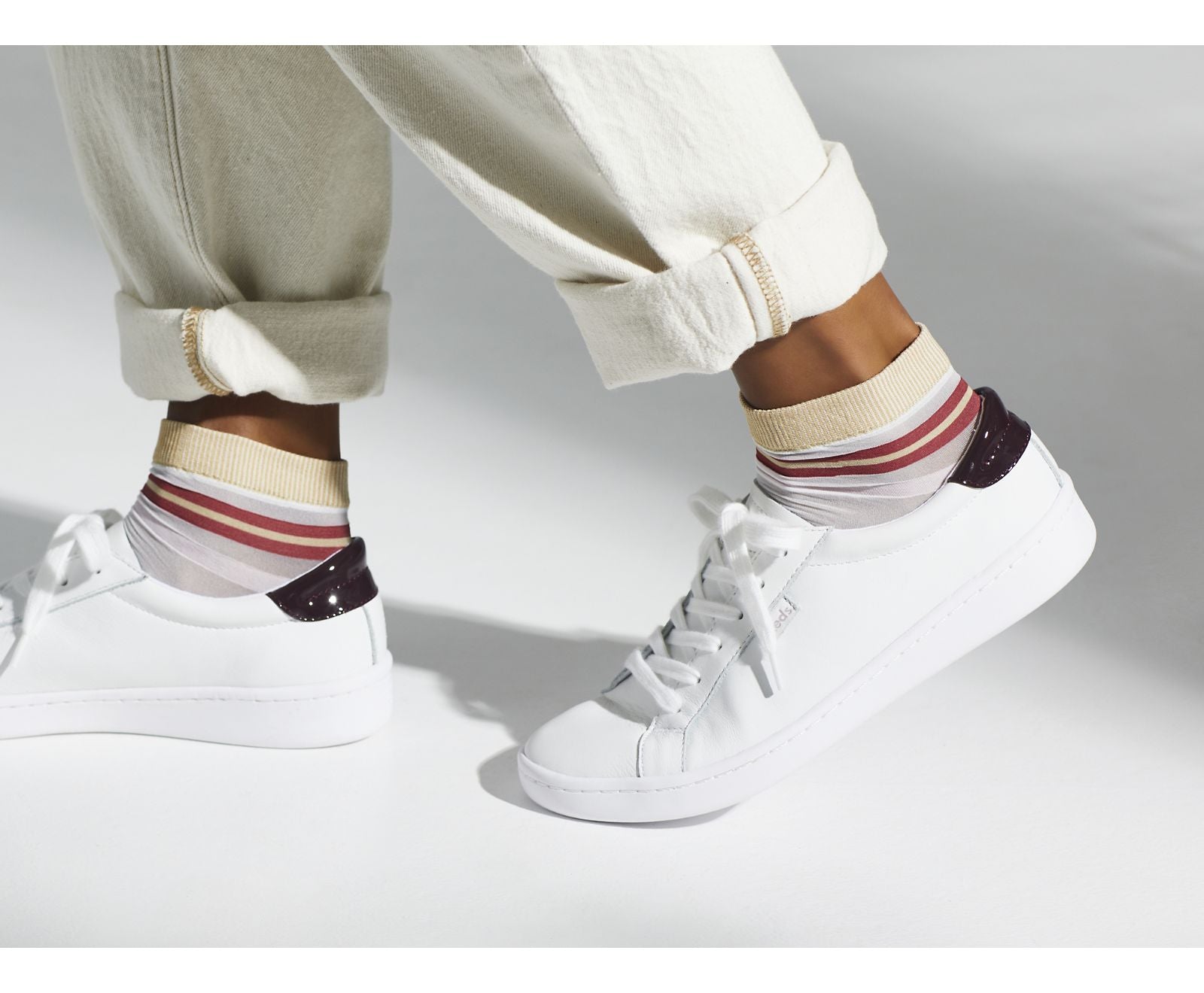 Ace Leather White Burgundy