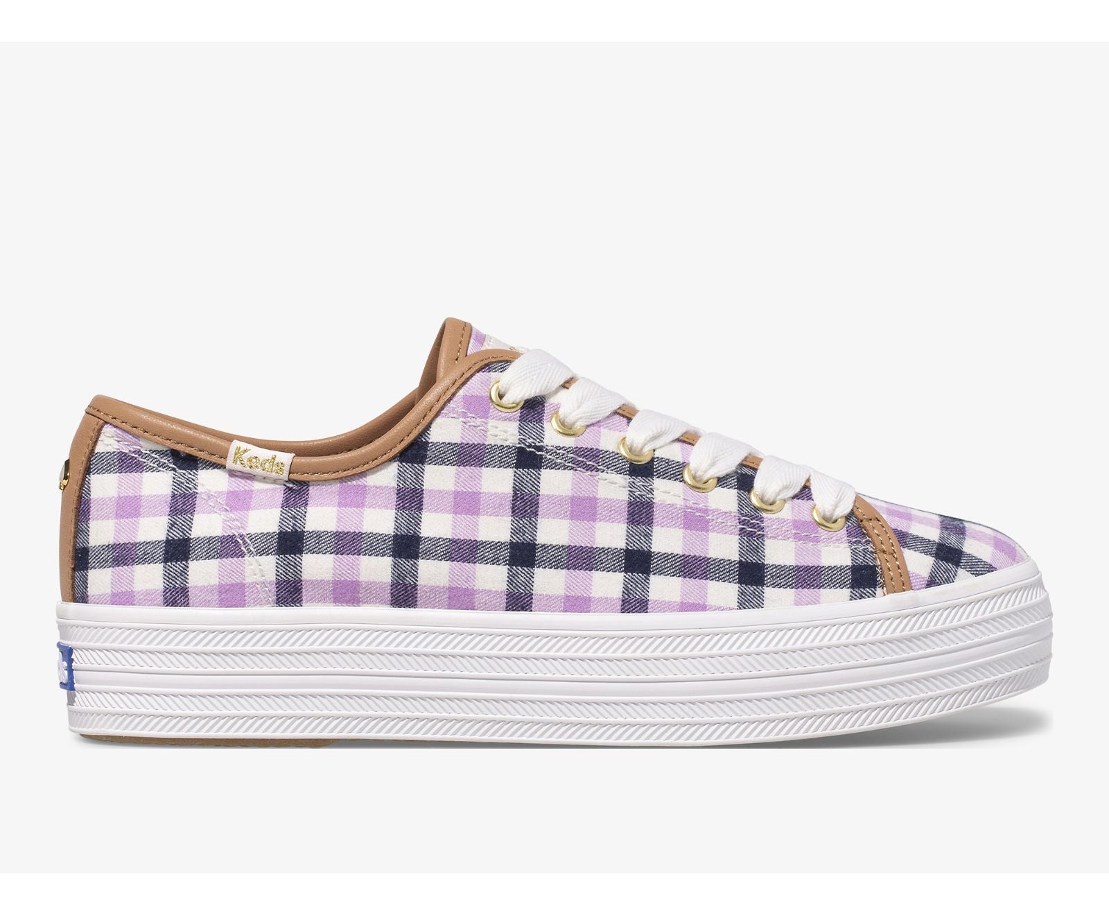 x kate spade new york Triple Kick Gingham Flannel Cream Purple