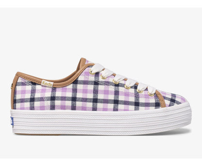x kate spade new york Triple Kick Gingham Flannel Cream Purple