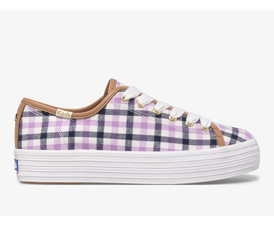 x kate spade new york Triple Kick Gingham Flannel Cream Purple