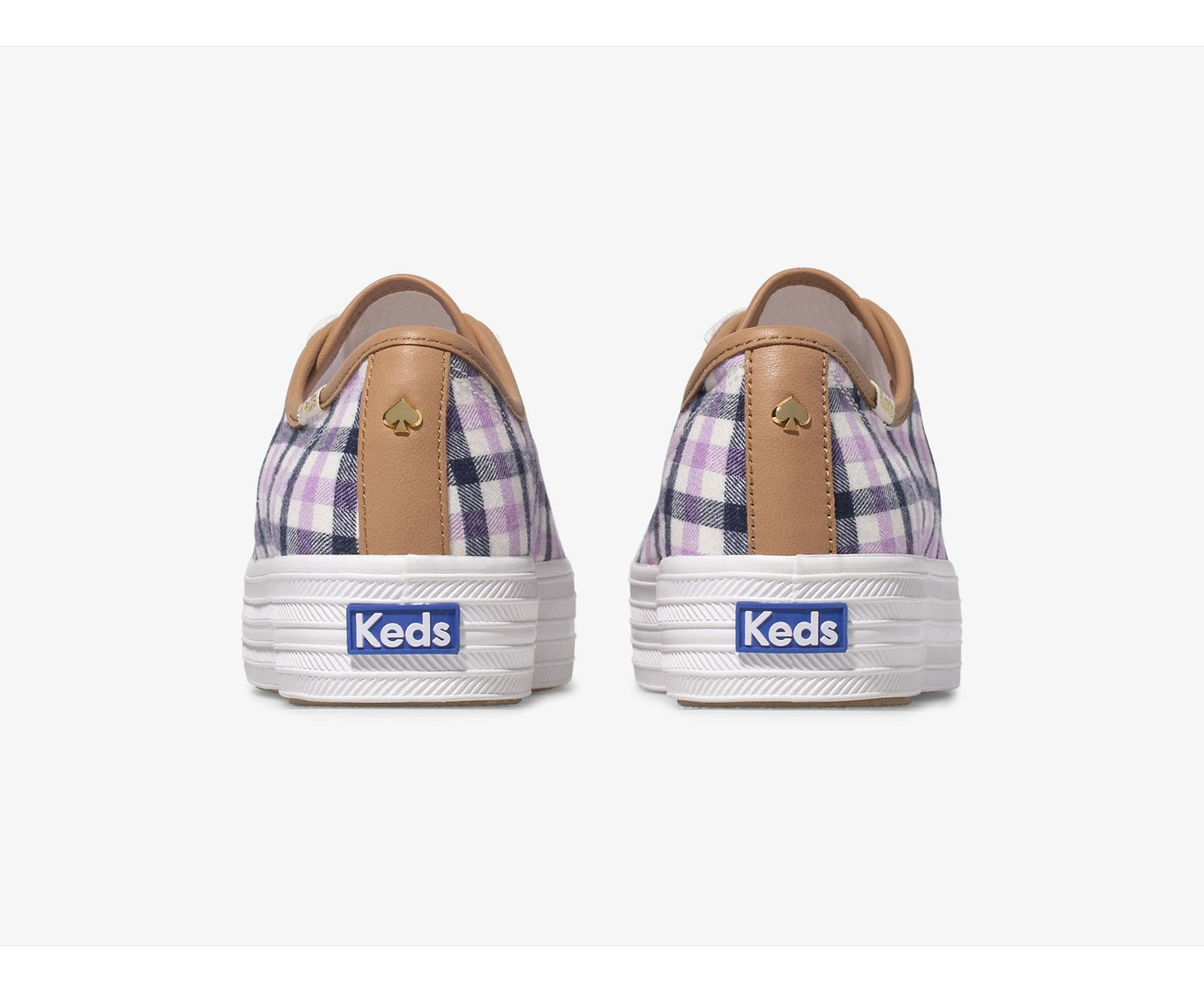 x kate spade new york Triple Kick Gingham Flannel Cream Purple