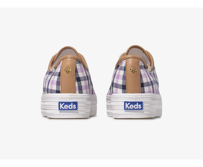 x kate spade new york Triple Kick Gingham Flannel Cream Purple