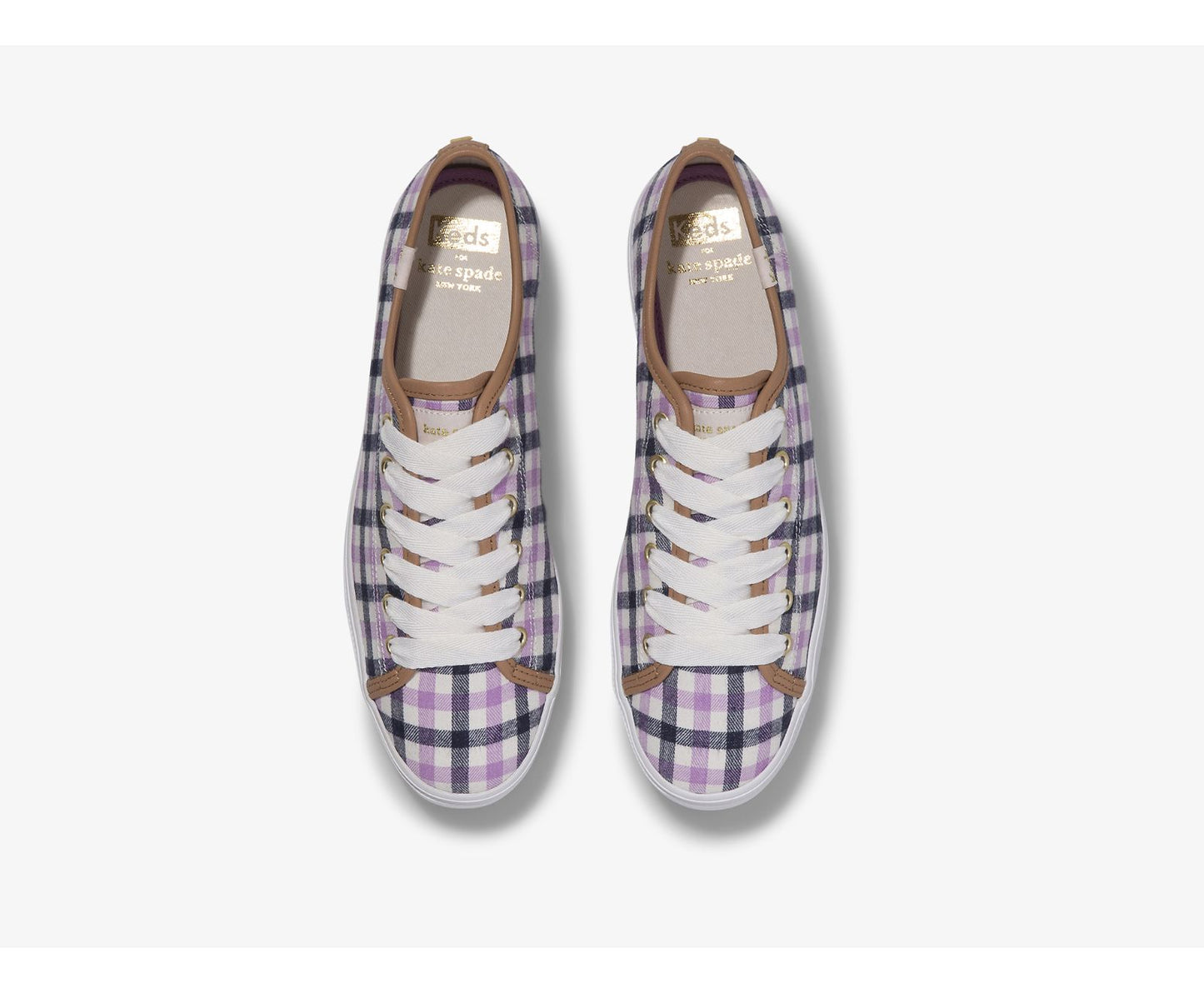 x kate spade new york Triple Kick Gingham Flannel Cream Purple