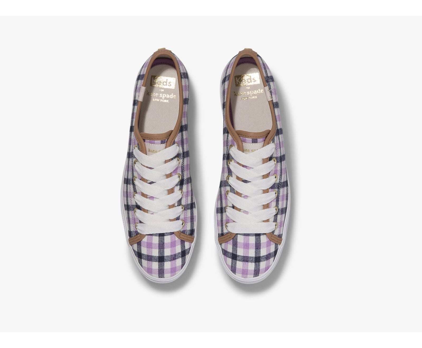 x kate spade new york Triple Kick Gingham Flannel Cream Purple