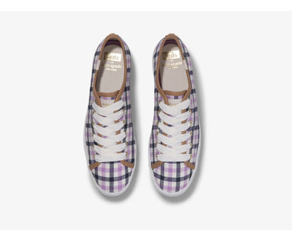 x kate spade new york Triple Kick Gingham Flannel Cream Purple