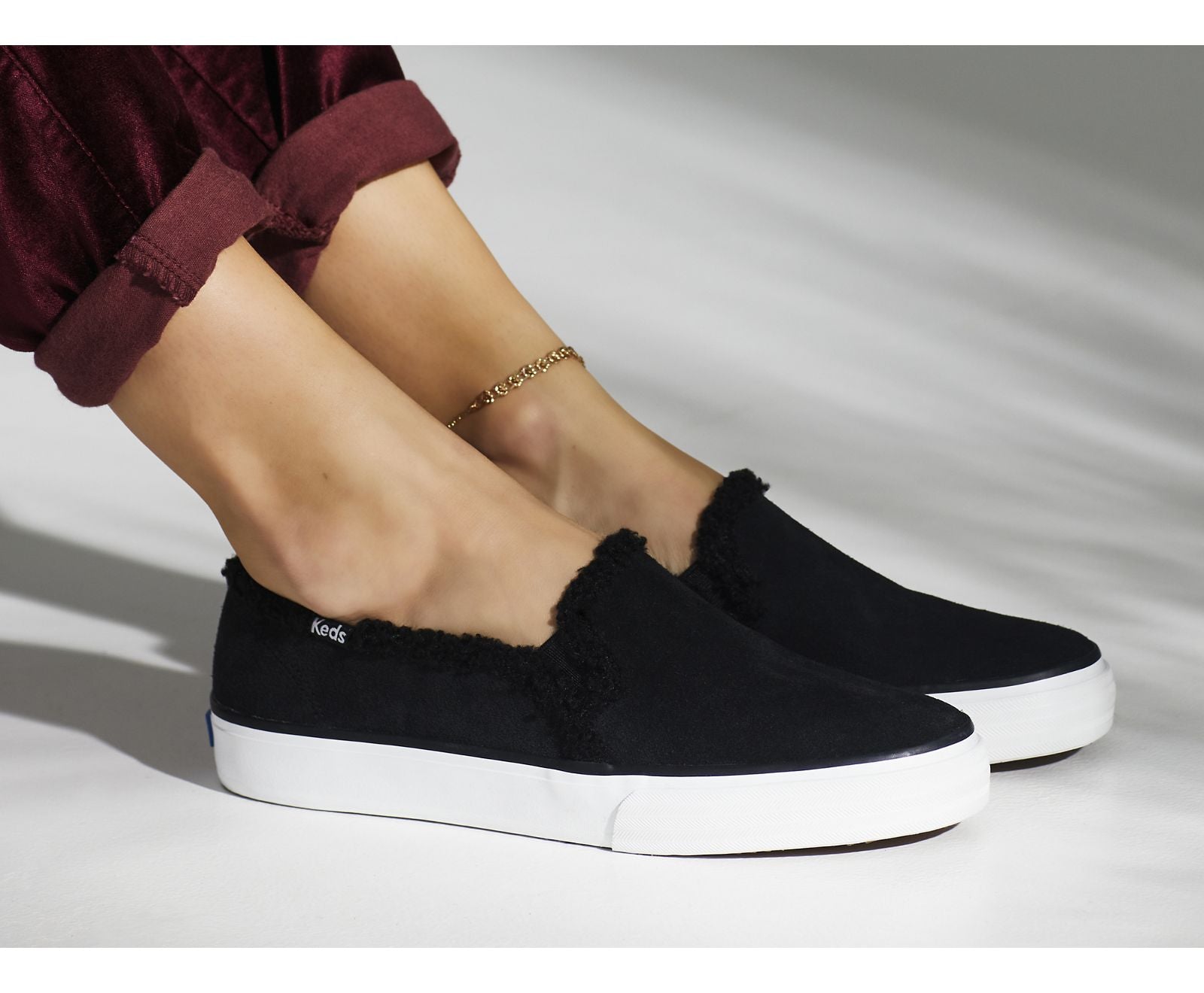 Double Decker Suede Faux Shearling Black