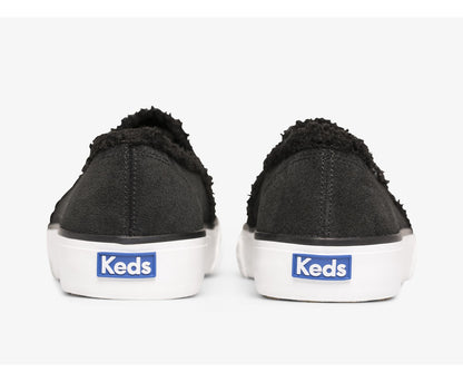 Double Decker Suede Faux Shearling Black