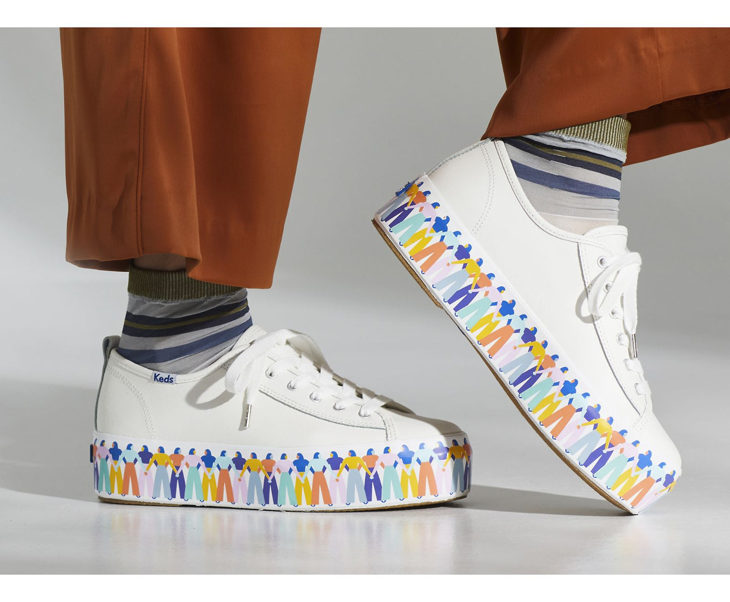 Triple Up Leather Rainbow People White Multi
