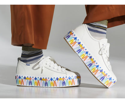 Triple Up Leather Rainbow People White Multi
