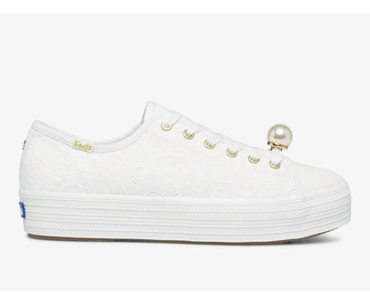 x ksny Triple Kick Floral Eyelet Pearls White