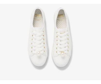 x ksny Triple Kick Floral Eyelet Pearls White